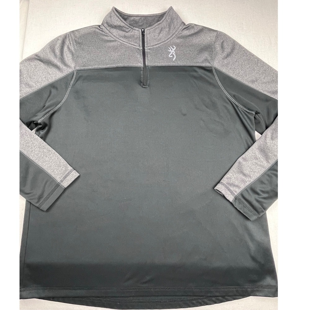 Browning Mens XL 1/4 Zip Pullover Gray Fleece Lined Performance Buckmark Logo